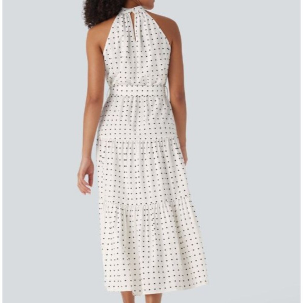 Halara White Black Polka Dot Tiered Flowy Halter Midi Dress Size Large - Picture 4 of 8